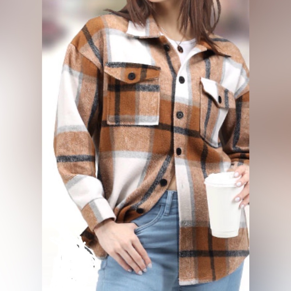 NY Threads Plaid Button-Up Shirt - Brown and White XS